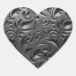 Silver metal engraved look abstract gray steel heart sticker