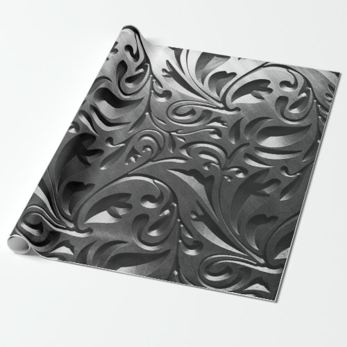 Silver metal engraved look abstract gray steel wrapping paper