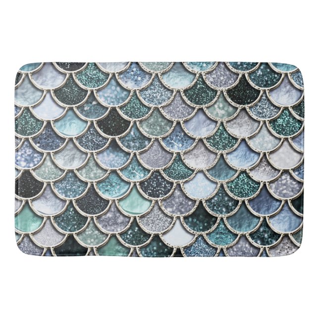 Silver Metal Foil Glitter Mermaidscales Scales Bath Mat (Front)