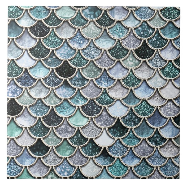 Silver Metal Foil Glitter Mermaidscales Scales Ceramic Tile (Front)
