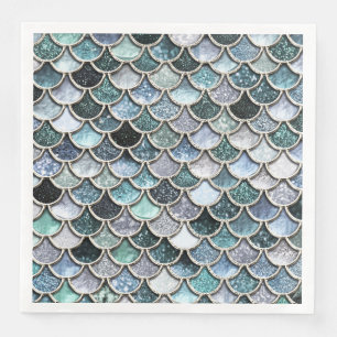 Silver Metal Foil Glitter Mermaidscales Scales Paper Dinner Napkins