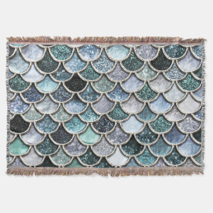 Silver Metal Foil Glitter Mermaidscales Scales Throw Blanket