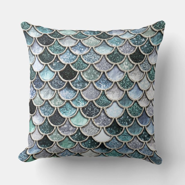 Silver Metal Foil Glitter Mermaidscales Scales Throw Pillow (Front)