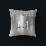 Silver Metal Glitter Drips Monogram Name Throw Pillow<br><div class="desc">Transform your home into an ode to chic with the Silver Metal Glitter Drips Monogram Name throw pillow. This eye-catching design is the perfect addition to modern décor, with a beautiful silver metallic foil, hand-written script and dripping glitter. Adding an elegant and stylish flair to any room, you can also...</div>