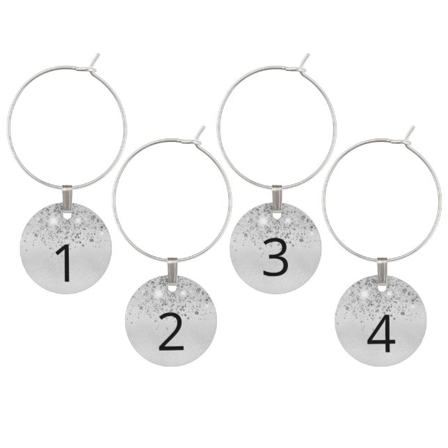 Silver metal glitter dust number birthday wine charm (Staggered)