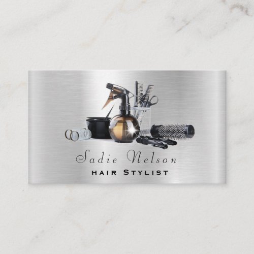 Silver Metal Hair stylist Salon Tools Beauty Business Card