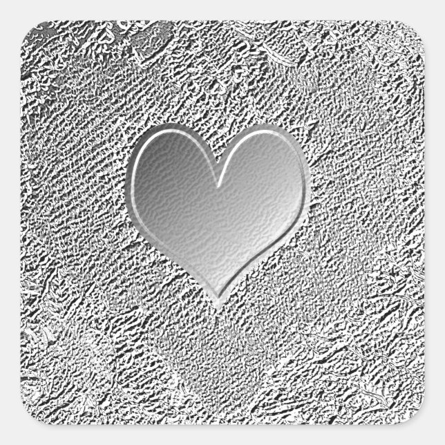 Silver Metal Heart Square Sticker (Front)