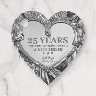 Silver Metal Heart Wedding Anniversary Favor Tags