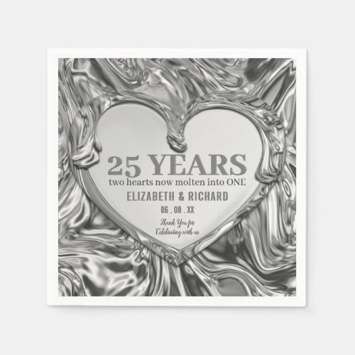 Silver Metal Heart Wedding Anniversary Napkins