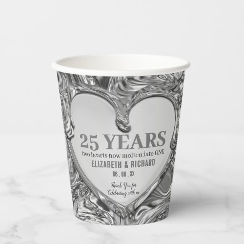 Silver Metal Heart Wedding Anniversary Paper Cups