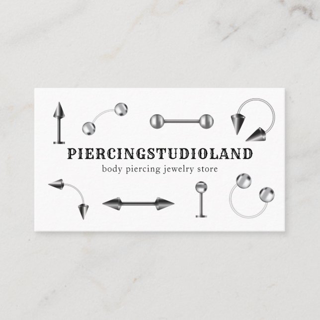 Silver Metal Jewelry Artist Body Piercing Business Card (Front)