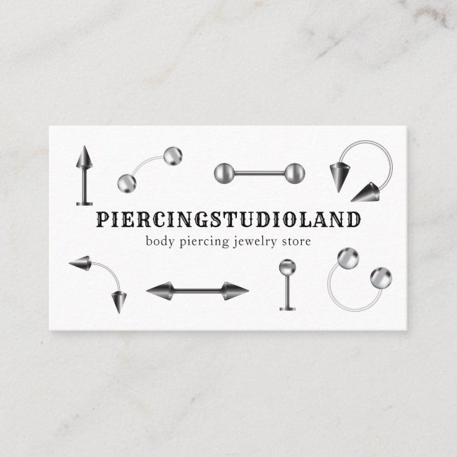 Silver Metal Jewelry Artist Body Piercing Business Card