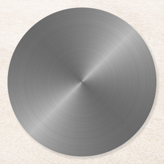 Silver Metal Look Circular Metallic Round Paper Coaster (Front)
