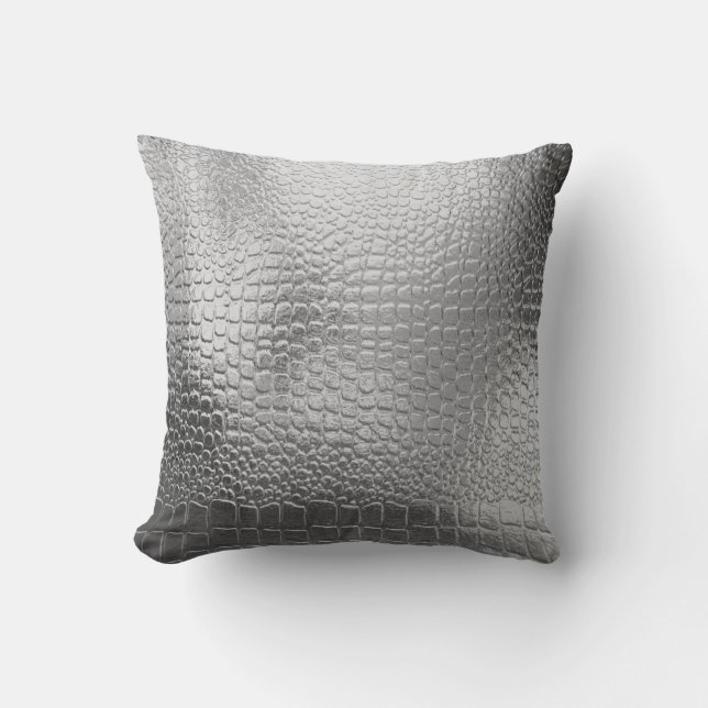 Silver Metal Look Snakeskin Exotic pattern Throw Pillow (Front)