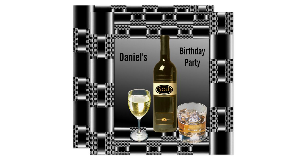 Silver Metal Mens 50th Birthday Drinks Man Invitation | Zazzle.com