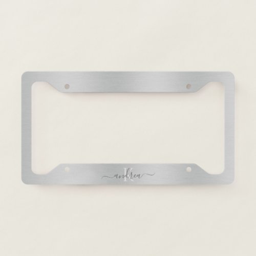 Silver Metal Metallic Initial Monogram Name Girly  License Plate Frame