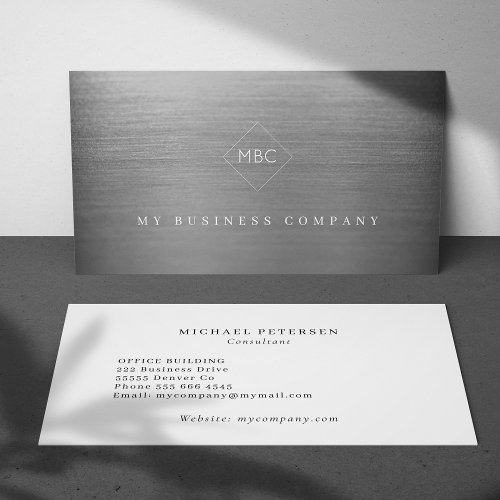 Silver metal modern elegant monogrammed simple business card