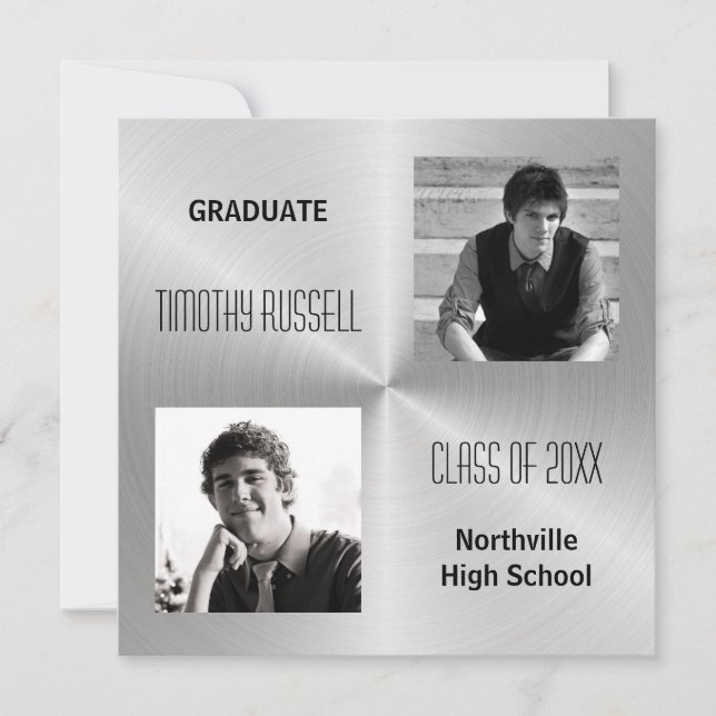 Silver Metal Shine - Graduation Announcement (Front)