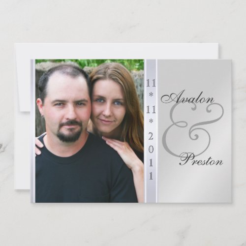 Silver Metal Side Damask Photo Wedding Invitation