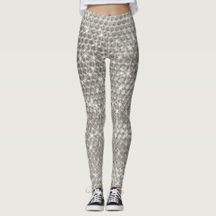 Silver Metal Unique Glitter Sparkle Metallic Glam Leggings