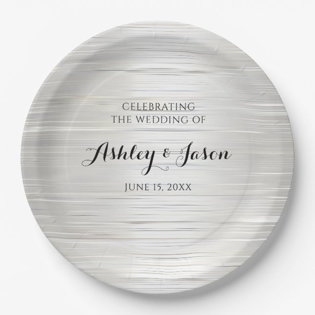 Silver Metal Wedding Paper Plate (Front)