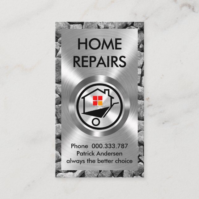 Silver Metal Works Home Repair Business Card (Front)