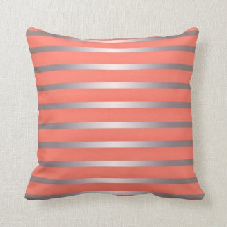 Silver Metalic Sheen Stripes Against Bright Pink Throw Pillow