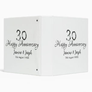 Silver Metallic 30th Happy anniversary add name 3 Ring Binder