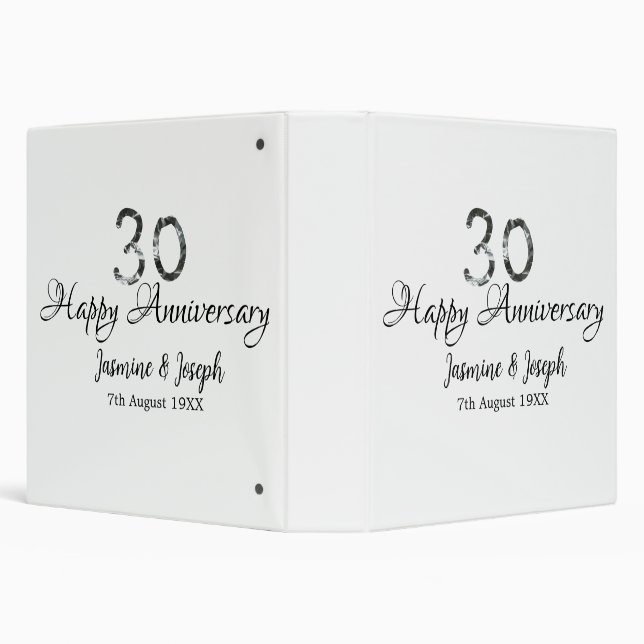 Silver Metallic 30th Happy anniversary add name 3 Ring Binder (Background)