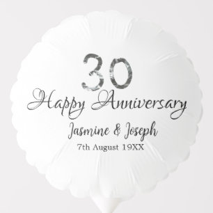 Silver Metallic 30th Happy anniversary add name Balloon