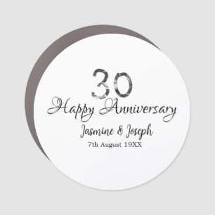 Silver Metallic 30th Happy anniversary add name Car Magnet