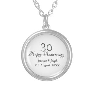 Silver Metallic 30th Happy anniversary add name Plated Necklace