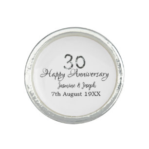 Silver Metallic 30th Happy anniversary add name Ring