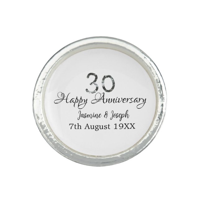 Silver Metallic 30th Happy anniversary add name Ring (Front)