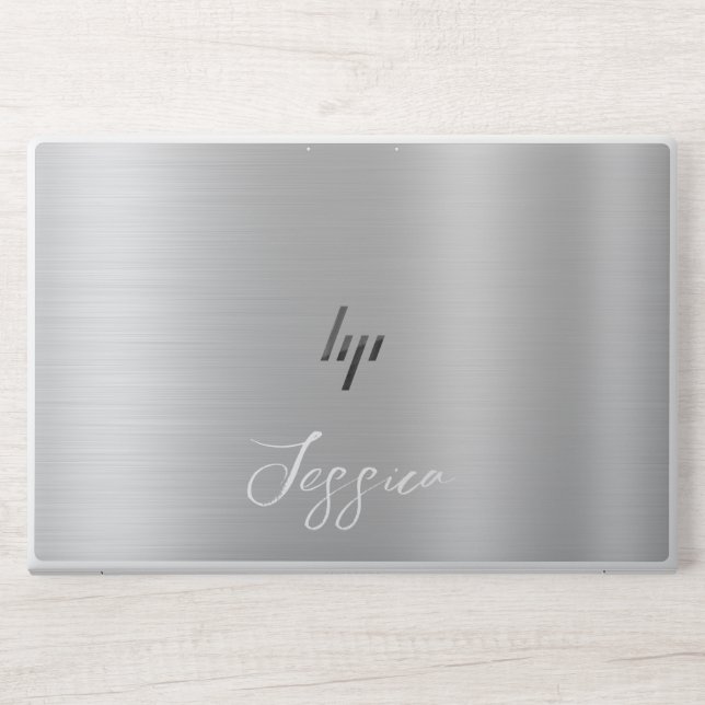 Silver Metallic add your name HP Laptop Skin (Front)