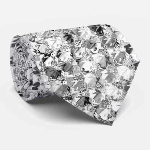 Silver metallic aluminum foil faux shimmer shine  neck tie