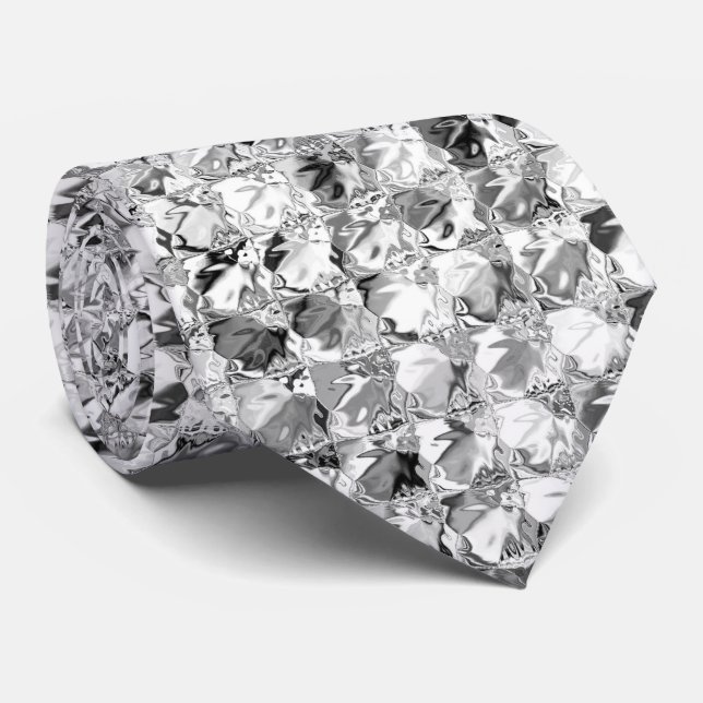Silver metallic aluminum foil faux shimmer shine  neck tie (Rolled)