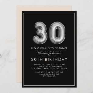 Silver Metallic Ballon Number 30th Birthday Frame Invitation