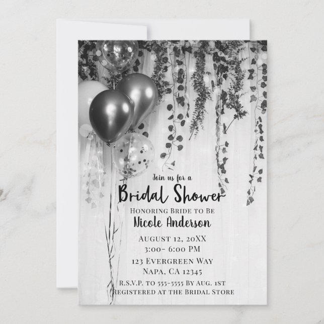 Silver Metallic Balloons Rustic Ivy Bridal Shower Invitation (Front)