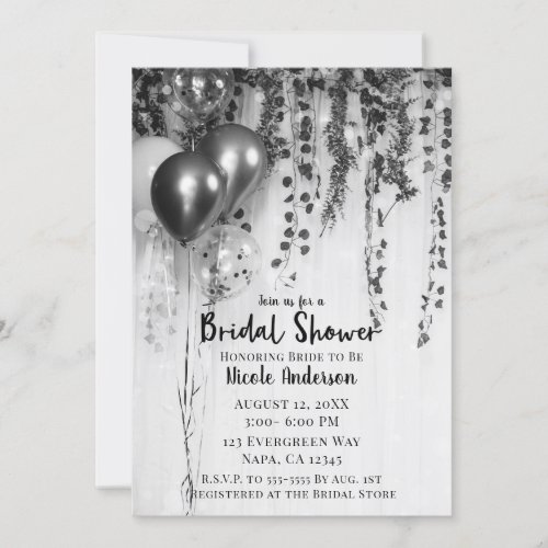 Silver Metallic Balloons Rustic Ivy Bridal Shower Invitation