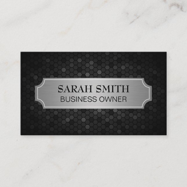 Silver Metallic Banner | Geometric Futuristic Business Card (Front)