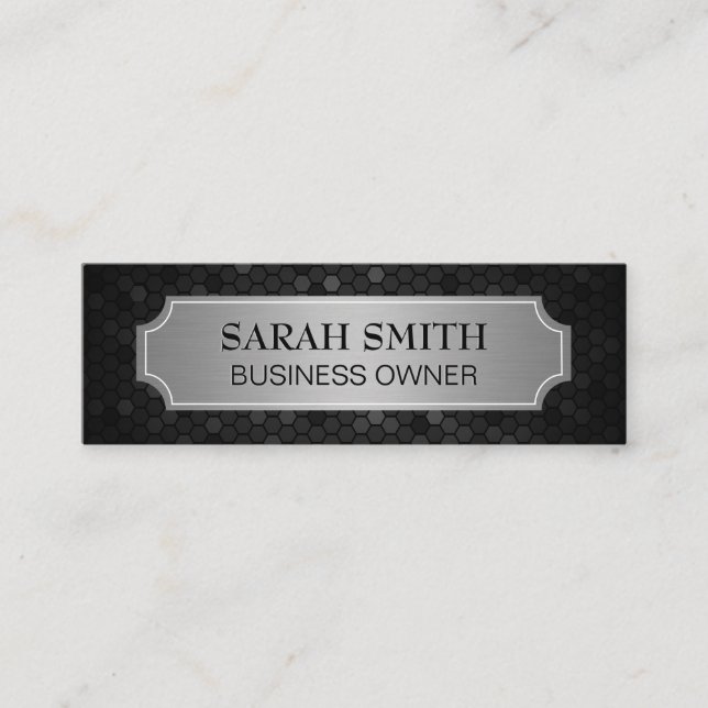 Silver Metallic Banner | Geometric Futuristic Mini Business Card (Front)