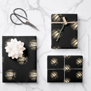 Silver Metallic Basketball Ball Kids Name Birthday Wrapping Paper Sheets