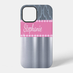 Silver Metallic Bling Glam Name Pink iPhone 12 Case