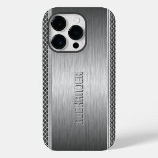 Silver Metallic Brushed Aluminum Geometric Accent Case-Mate iPhone 14 Pro Case