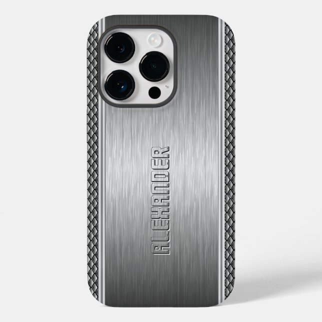 Silver Metallic Brushed Aluminum Geometric Accent Case-Mate iPhone Case (Back)