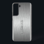 Silver Metallic Brushed Aluminum Geometric Accent Samsung Galaxy S22  Case<br><div class="desc">Silver gray metallic background,  simple brushed aluminum look with silver gray geometric stripes pattern accents: custom and optional monogram.</div>