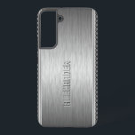 Silver Metallic Brushed Aluminum Geometric Accent Samsung Galaxy S22  Case<br><div class="desc">Silver gray metallic background,  simple brushed aluminum look with silver gray geometric stripes pattern accents: custom and optional monogram.</div>