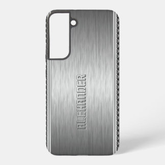 Silver Metallic Brushed Aluminum Geometric Accent Samsung Galaxy S22+ Case