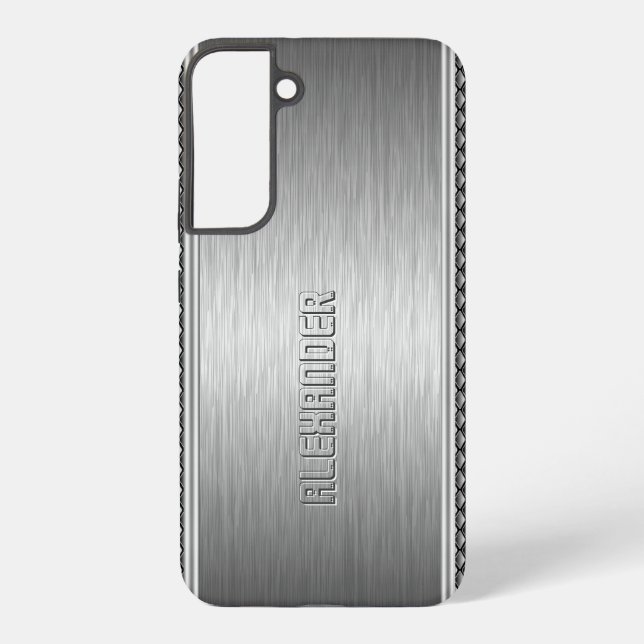Silver Metallic Brushed Aluminum Geometric Accent Samsung Galaxy Case (Back)